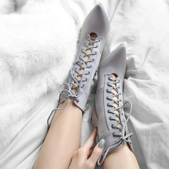 Amber Lace Up Stiletto Booties - Grey - Picture 2 of 2